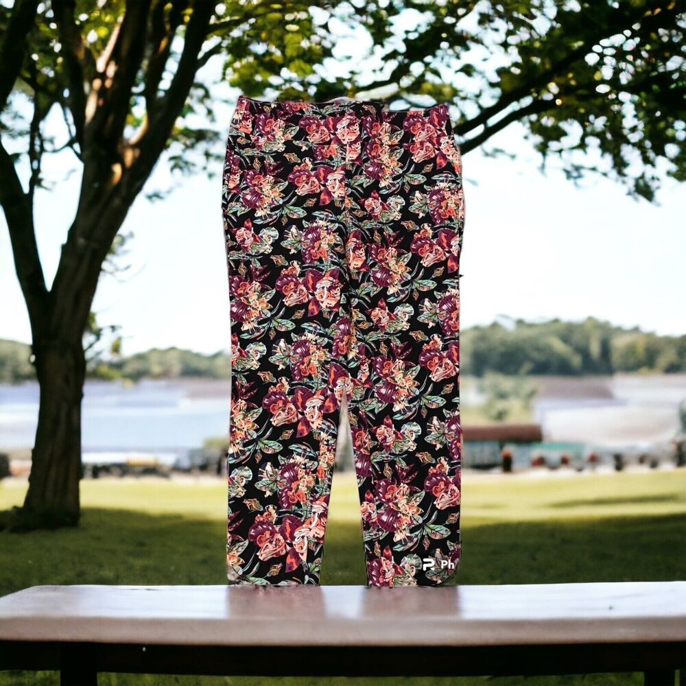 Soft Surroundings 1X 18W/20W Slim Ankle Pull On Pant Black Floral Print‎ NWT
